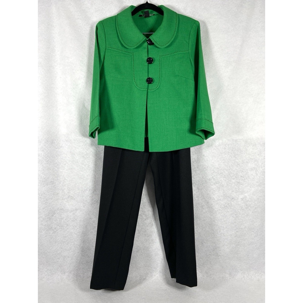 Perceptions New York 3PC Pant Suit Womens 6 Green Black Black Church Career EUC